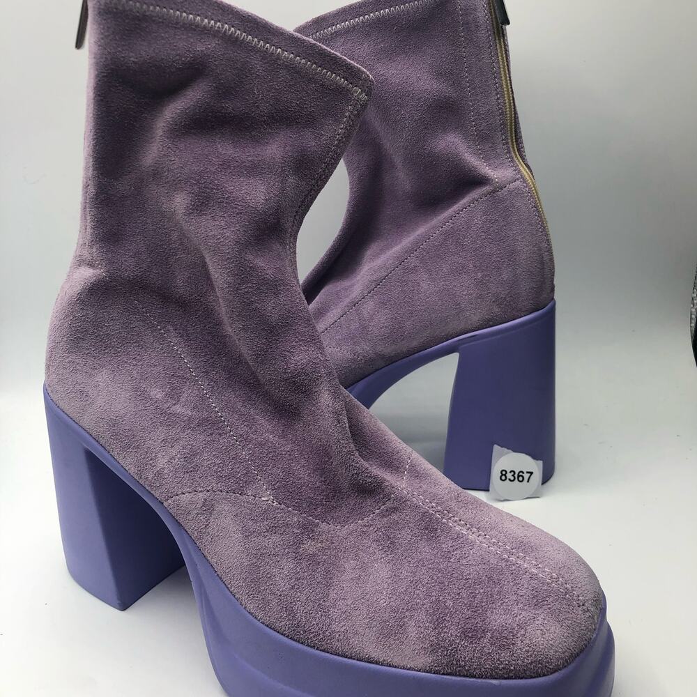 Free People Double Stacked Suede Ankle Boot Platform Back Zip Lavender 38.5/8.5